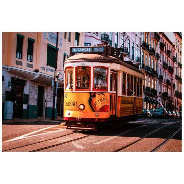 Camoes 24 vintage electric tram running the No24 route in Lisbon.